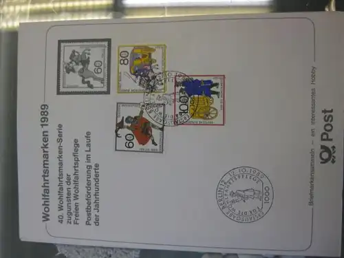 Erinnerungskarte Stempelkarte Ausstellungskarte Sammelkarte Motivkarte der Post:
Wohlfahrtsmarken Berlin 1989