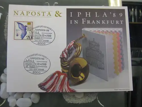 Stempelkarte, Erinnerungskarte, Sammelkarte, Ausstellungskarte der Post: NAPOSTA & IPHLA `89 in Frankfurt