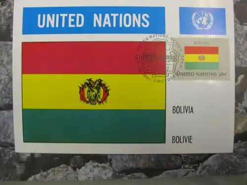 MK Maximumkarte UNO New York Flaggen 1982 Bolivien