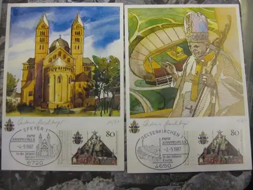 Maximumkarte Bundesrepublik Deutschland :
 Papstbesuch in Deutschland 1987, Papst Johannes Paul II in Deutschland, Katrenserie von 11 MK