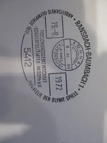 Stempelkarte mit Sonderstempel Ransbach-Baumbach;  Olympiade 1972