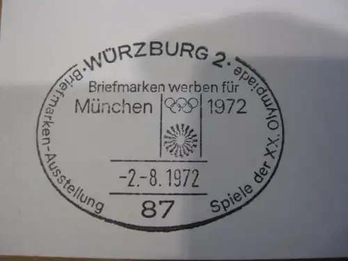 Stempelkarte mit Sonderstempel Würzburg; Spiele der XX.  Olympiade 1972