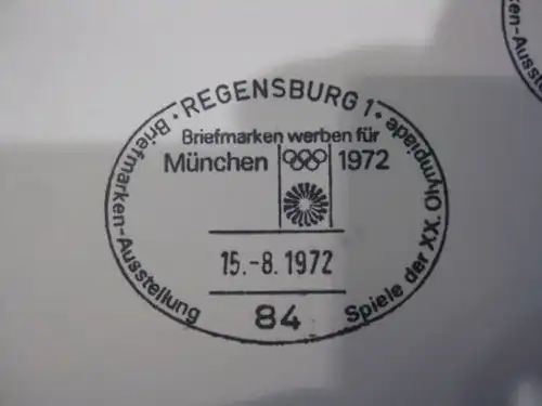 Stempelkarte mit Sonderstempel Regensburg;  Spiele der XX. Olympiade 1972