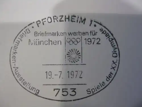 Stempelkarte mit Sonderstempel Pforzheim; Spiele der XX.  Olympiade 1972
