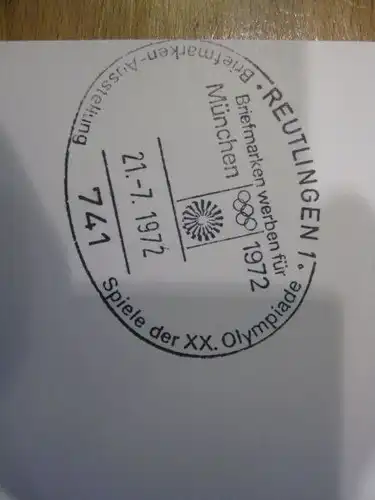 Stempelkarte mit Sonderstempel: Reutlingen; Spiele der XX.  Olympiade 1972