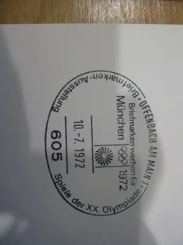 Stempelkarte mit Sonderstempel: Offenbach; Spiele der XX.  Olympiade 1972