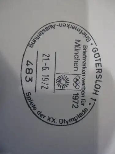 Stempelkarte mit Sonderstempel: Gütersloh; Spiele der XX.  Olympiade 1972