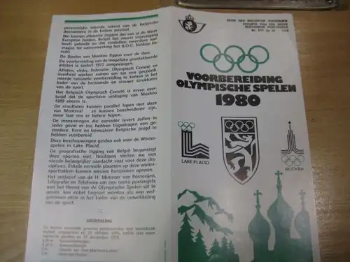 Belgien, Ankündigungsblatt mit Schwarzdruck: Olympische Spiele 1980