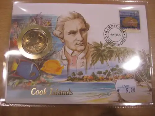 Numisbrief Münz-Brief Brief mit Münze und Briefmarke: Cook Islands