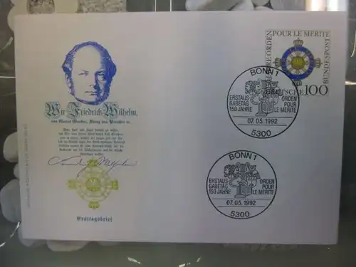 Ersttagsbrief Künstler- Ersttagsbrief FDC der Deutsche Postphilatelie: Orden Pour le Merite von 1992