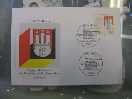 Ersttagsbrief Künstler- Ersttagsbrief FDC der Deutsche Postphilatelie: Wappen der Länder: Hamburg