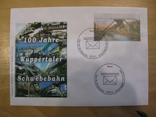 Ersttagsbrief Künstler- Ersttagsbrief FDC der Deutsche Postphilatelie: Wuppertaler Schwebebahn