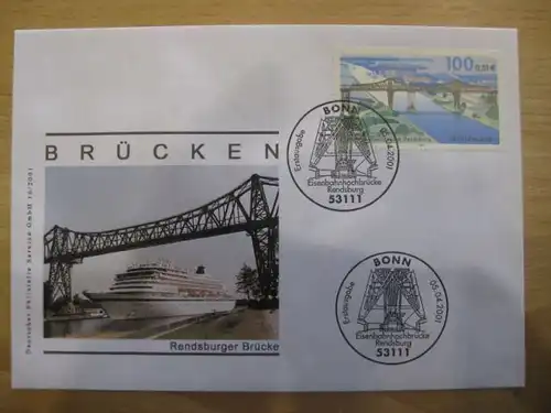 Ersttagsbrief Künstler- Ersttagsbrief FDC der Deutsche Postphilatelie: Brücken, Rendsburger Brücke