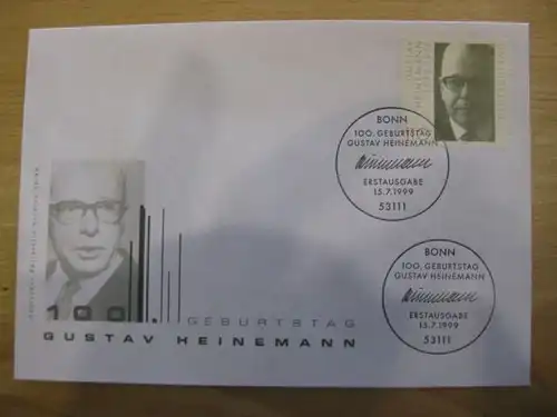 Ersttagsbrief Künstler- Ersttagsbrief FDC der Deutsche Postphilatelie: Gustav Heinemann