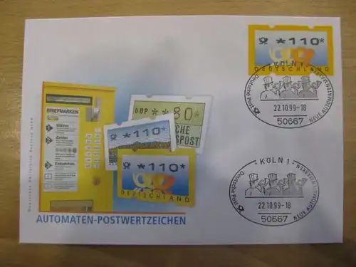 Ersttagsbrief Künstler- Ersttagsbrief FDC der Deutsche Postphilatelie: ATM Automatenmarken 22.10.99