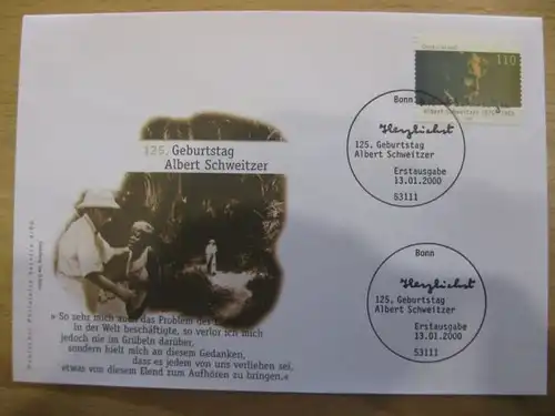 Ersttagsbrief Künstler- Ersttagsbrief FDC der Deutsche Postphilatelie: Albert Schweitzer