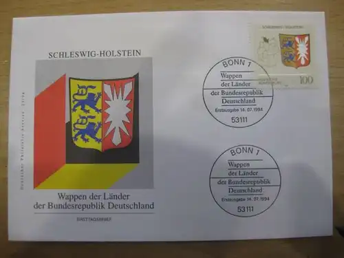 Ersttagsbrief Künstler- Ersttagsbrief FDC der Deutsche Postphilatelie: Wappen der Länder: Schleswig-Holstein