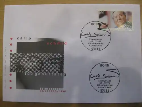 Ersttagsbrief Künstler- Ersttagsbrief FDC der Deutsche Postphilatelie: Carlo Schmid