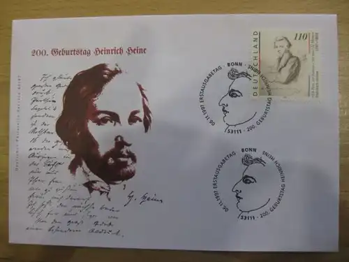 Ersttagsbrief Künstler- Ersttagsbrief FDC der Deutsche Postphilatelie: Heinrich Heine