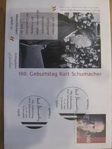 Ersttagsbrief Künstler- Ersttagsbrief FDC der Deutsche Postphilatelie:Schumacher