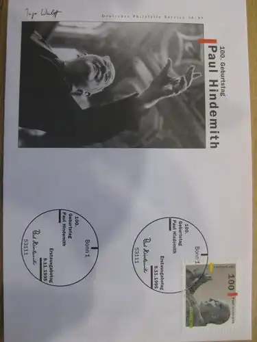 Ersttagsbrief Künstler- Ersttagsbrief FDC der Deutsche Postphilatelie: P. Hindemith