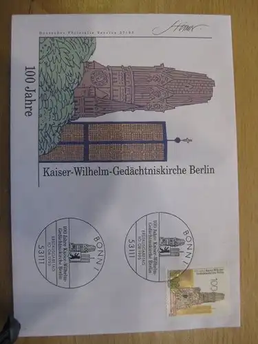 Ersttagsbrief Künstler- Ersttagsbrief FDC der Deutsche Postphilatelie:Kaiser-Wilhelm-Gedächtniskirche 