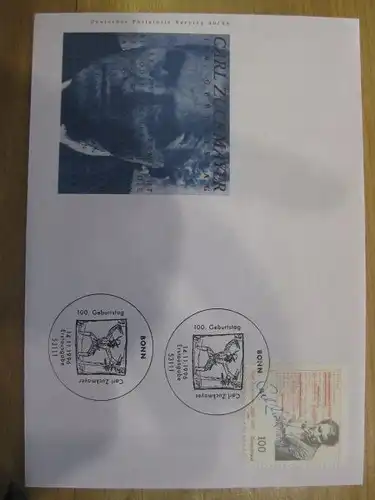 Ersttagsbrief Künstler- Ersttagsbrief FDC der Deutsche Postphilatelie:Zuckmayer