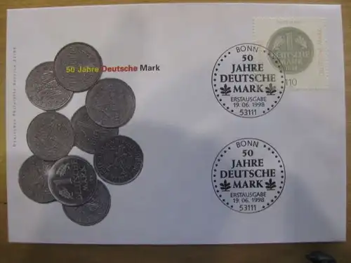 Ersttagsbrief Künstler- Ersttagsbrief FDC der Deutsche Postphilatelie: 50 Jahre D-Mark