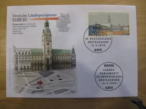 Ersttagsbrief Künstler- Ersttagsbrief FDC der Deutsche Postphilatelie: Länderparlamente : Hamburg