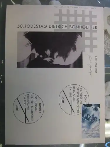 Ersttagsbrief Künstler- Ersttagsbrief FDC der Deutsche Postphilatelie:Bonhoeffer