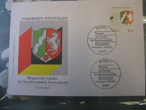Ersttagsbrief Künstler- Ersttagsbrief FDC der Deutsche Postphilatelie: Wappen der Länder: Nordrhein-Westfalen