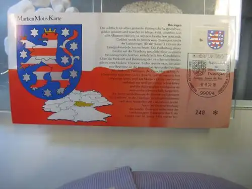 Marken Motiv Karte der Deutschen Postphilatelie , Maximumkarte, Nummerierte Auflage:
Wappen der Länder: Thüringen