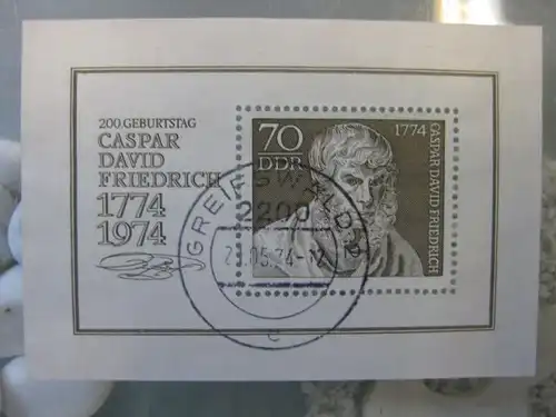 Caspar David Friedrich Block 40 mit Ortsstempel, mit Tagesstempel