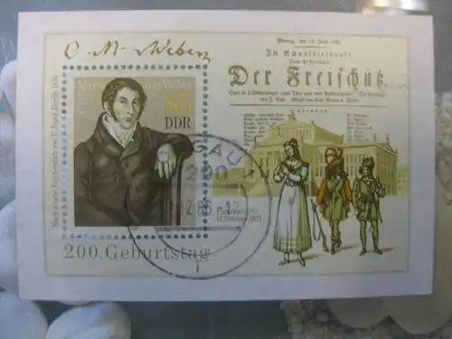 Carl Maria von Weber Block 86 mit Ortsstempel, mit Tagesstempel