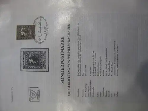 Österreich Ersttagsblatt, ETB, Ankündigungsblatt, Beschreibungsblatt: Wilhelm Dachauer