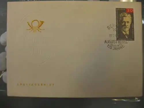Offizieller, Amtlicher Ersttagsbrief FDC der DDR:
 Bebel