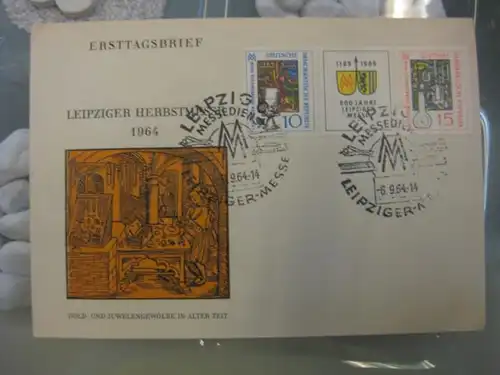 Offizieller, Amtlicher Ersttagsbrief FDC der DDR: Leipziger Herbstmesse 1964, Dreierstreifen, Zusammendruck