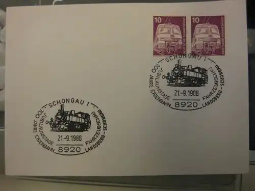 Sonderstempel 100 Jahre Eiosenbahn Landsberg-Schongau 1986 Motiv Eisenbahn