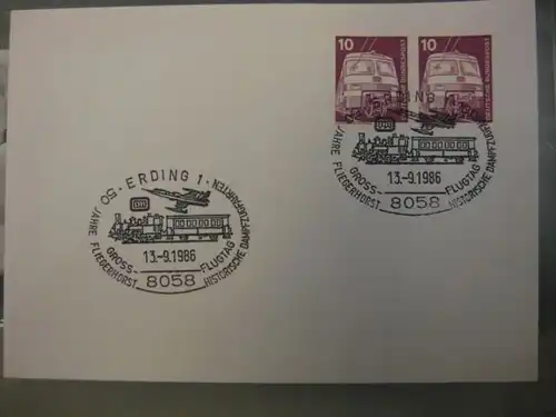 Sonderstempel Fliegerhorst Erding 1986 Motiv Eisenbahn und Flugzeug