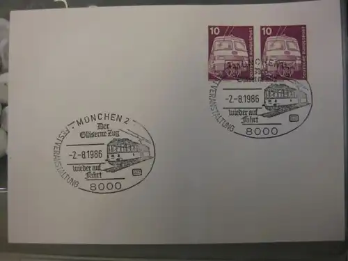 Sonderstempel Gläserner Zug München 1986 Motiv Eisenbahn