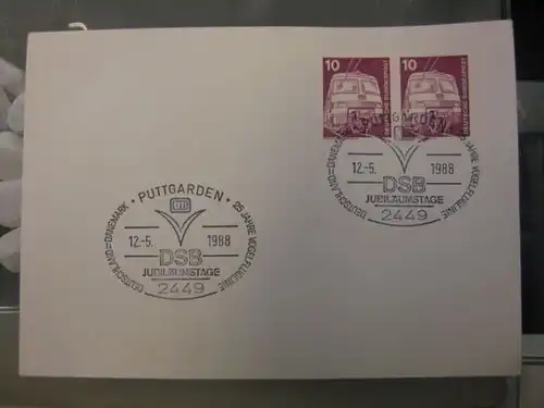 Sonderstempel 25 Jahre Vogelfluglinie DSB, Puttgarden 1988 Motiv Eisenbahn und  Schiff