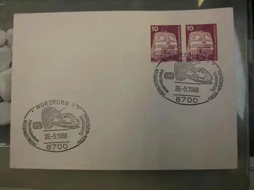 Sonderstempel Neubaustrecke Fulda-Würzburg, Würzburg 1988 Motiv Eisenbahn 