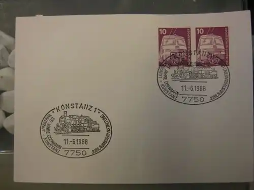 Sonderstempel 125 Jahre Eisenbahn Konstanz  1988 Motiv Lokomotive
 Waldshut-Konstanz