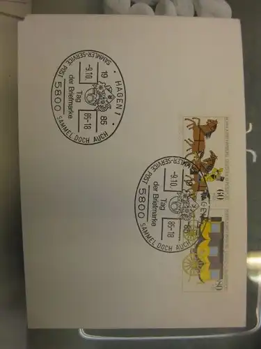 Sonderstempel Tag der Briefmarke auf MOPHILA-Hamburg 1985 Zusammendruck, Michel-Nummer 1255-56, Hagen 1985
