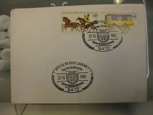 Sonderstempel Tag der Briefmarke auf MOPHILA-Hamburg 1985 Zusammendruck, Michel-Nummer 1255-56, Mölln 1985
