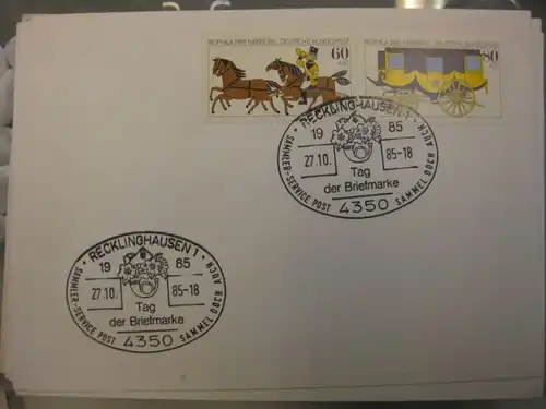 Sonderstempel Tag der Briefmarke auf MOPHILA-Hamburg 1985 Zusammendruck, Michel-Nummer 1255-56, Recklinghausen 1985