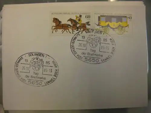 Sonderstempel Tag der Briefmarke auf MOPHILA-Hamburg 1985 Zusammendruck, Michel-Nummer 1255-56, Solingen 1985