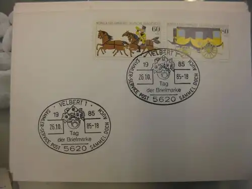 Sonderstempel Tag der Briefmarke auf MOPHILA-Hamburg 1985 Zusammendruck, Michel-Nummer 1255-56, Velbert 1985