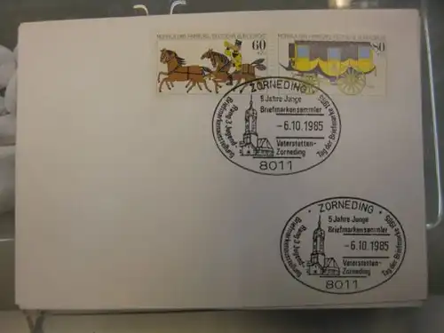 Sonderstempel Tag der Briefmarke auf MOPHILA-Hamburg 1985 Zusammendruck, Michel-Nummer 1255-56, Zorneding 1985