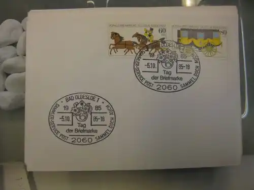 Sonderstempel Tag der Briefmarke auf MOPHILA-Hamburg 1985 Zusammendruck, Michel-Nummer 1255-56, Bad Oldesloe 1985